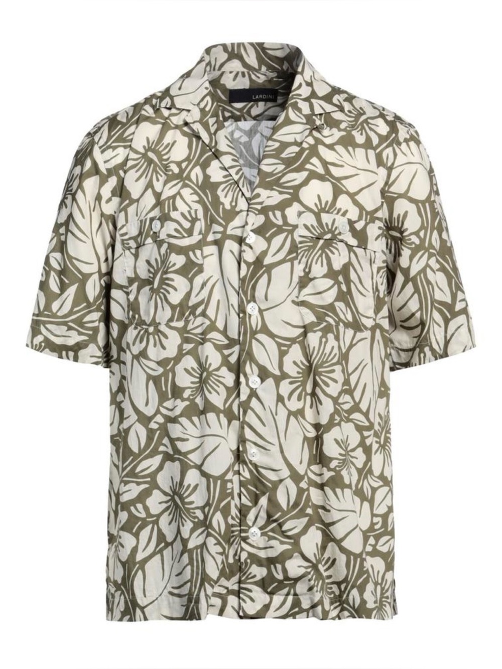 $410 LARDINI Italy Olive Green Floral Hawaiian Pattern Cotton Button Up Shirt M